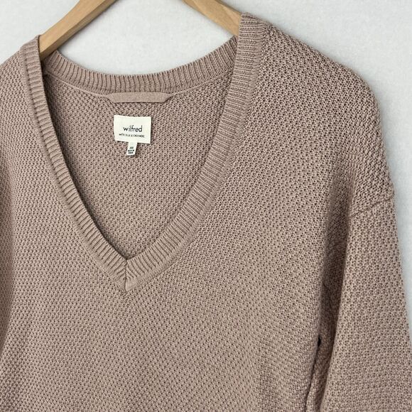 Wilfred Sweaters - WILFRED ARITZIA Sweater 2XS Silk Cotton Cashmere Deep V-Neck Textured Beige
